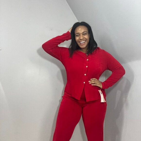 NWT red two piece slinky two piece co ord set pantsuit slacks dressy cocktail - Picture 3 of 14